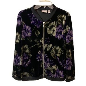 Chico’s Floral Jacket - Black/Purple/Green - Sz Large 12